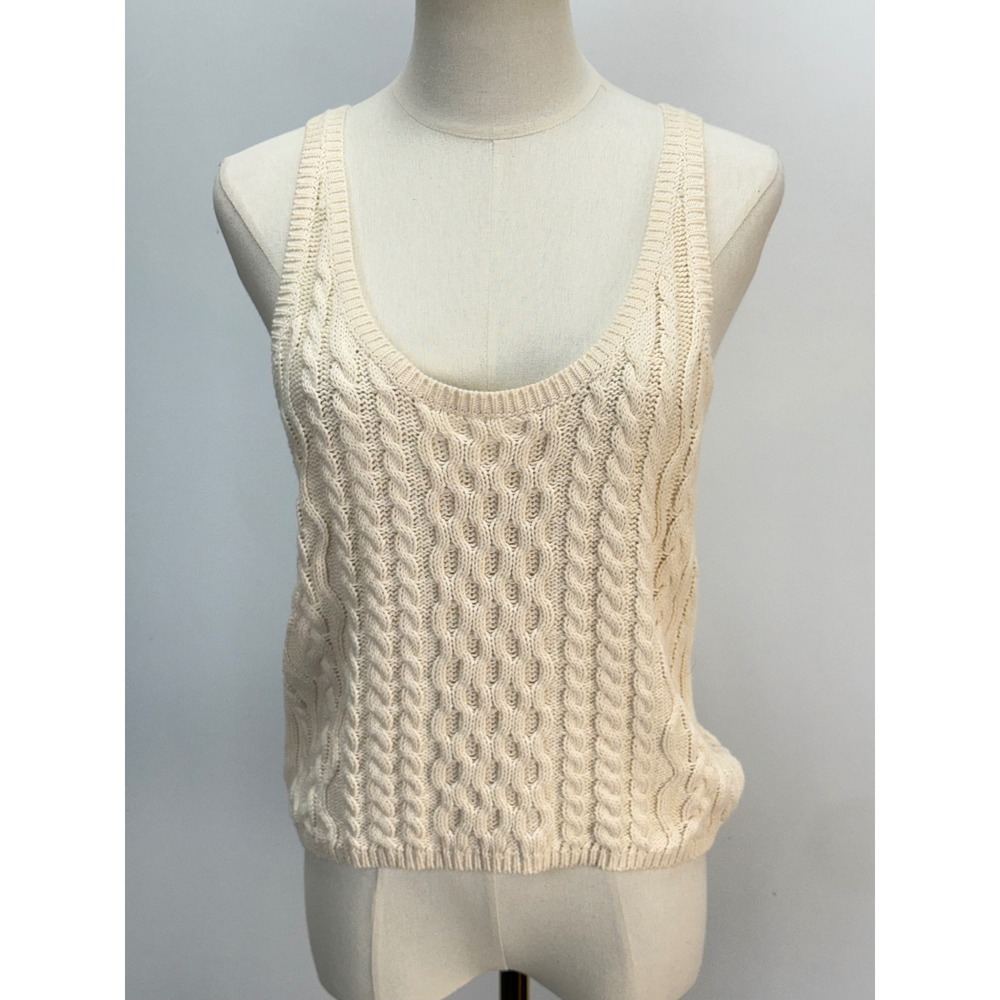 Hudson Gray Cream Cable Knit Sweater Sleeveless Scoop Neck Ivory Preppy Tank Top
